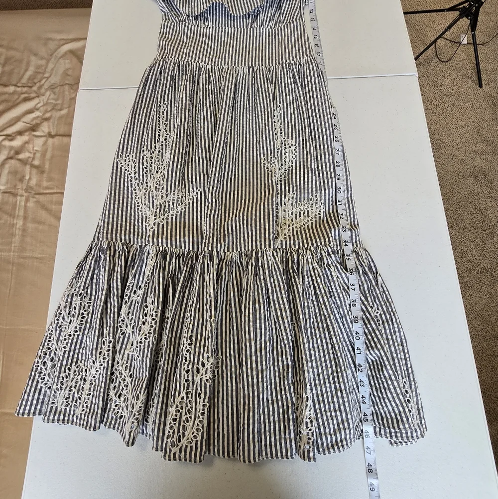Tory Burch Eyelet Embroidered Dress Blue Stripe‎ Women's 2 Summer